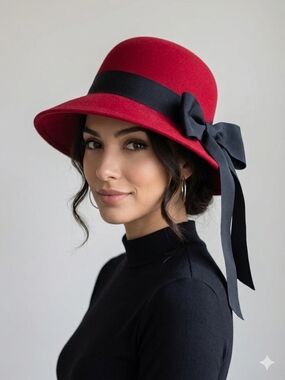 Arlin Vintage Deep Fuchsia Wool Cloche Hat | Black Grosgrain Bow